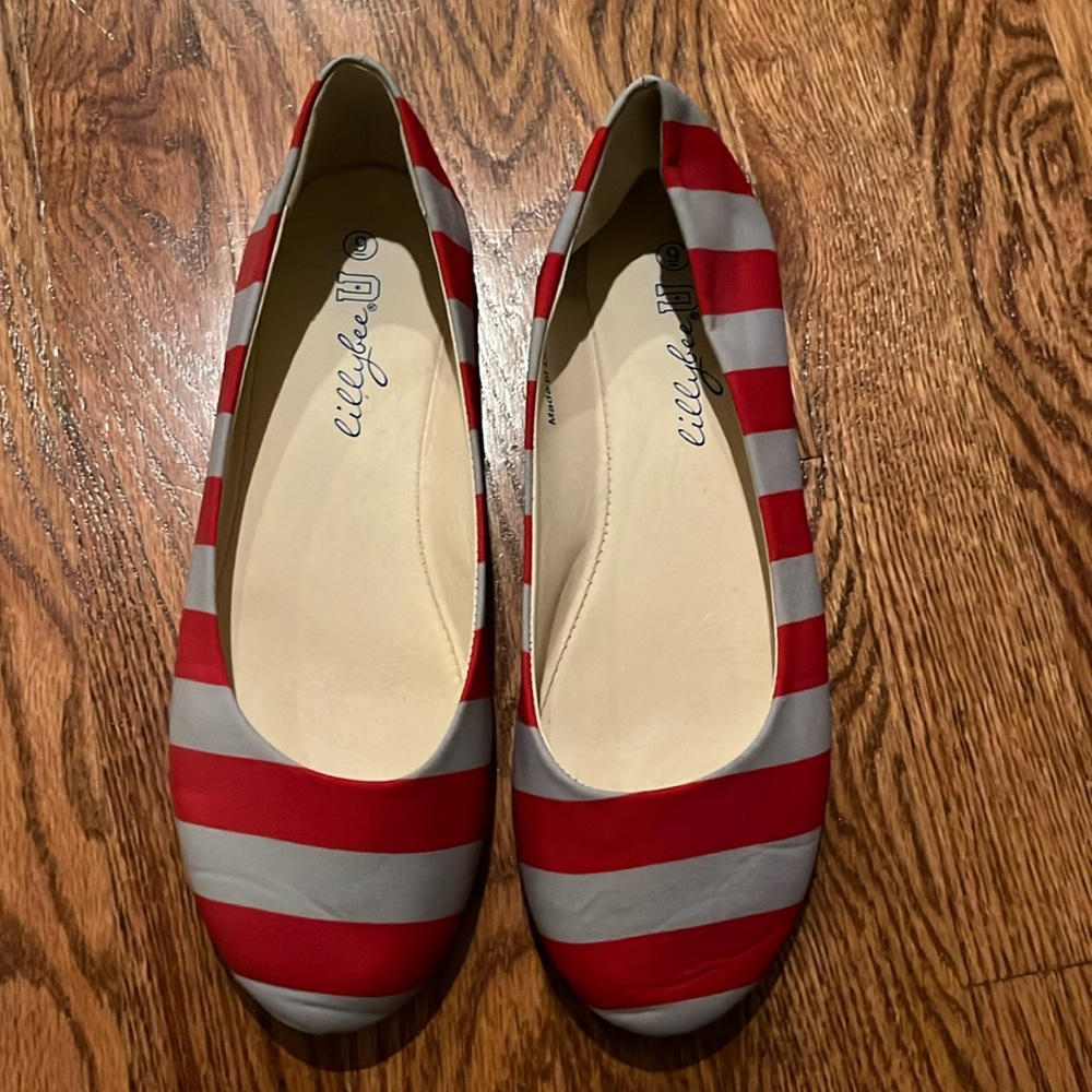 Red and Gray striped flats